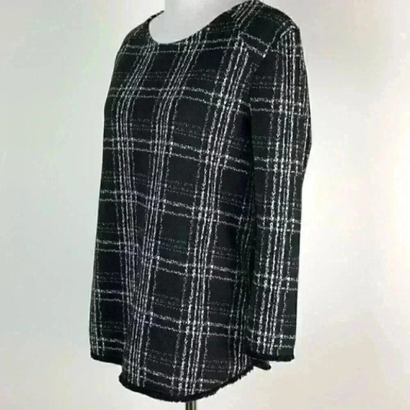 W5 sweater sz S black white grid check 3/4 sleeve - Picture 6 of 8
